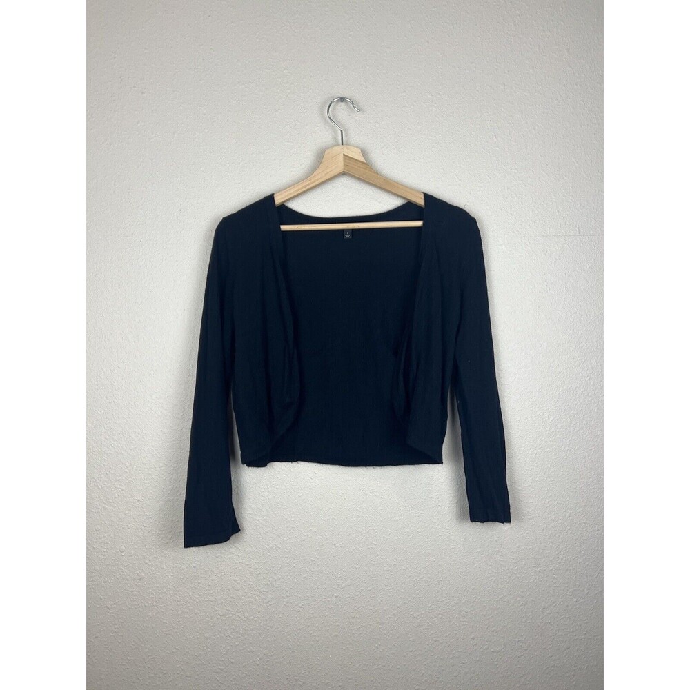 Talbots Women's Small Bolero Black Knit Cropped Sweater Top Open Jacket Size S